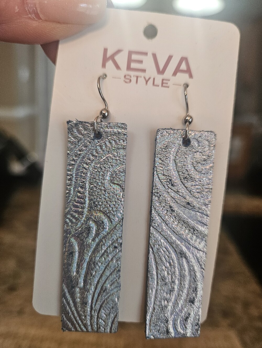 Metallic Silver Textured Rectangle Drop Earrings